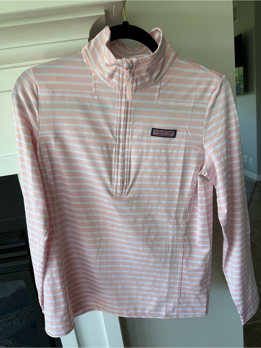 Vineyard Vines Pink & White Striped Half-Zip Pullover